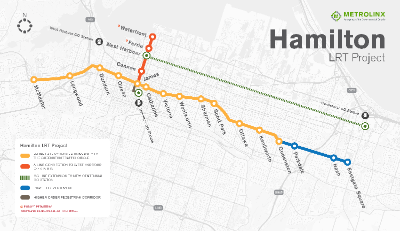 Hamilton LRT route map